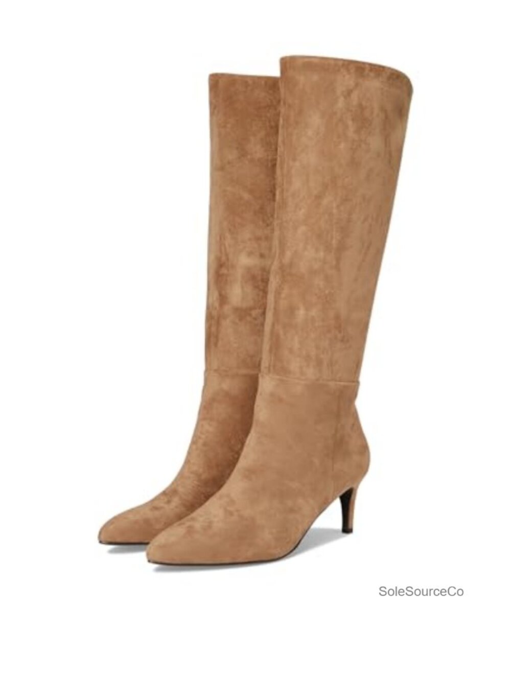 Faux Leather Pointed Toe Kitten Heel Mid-Calf Boot